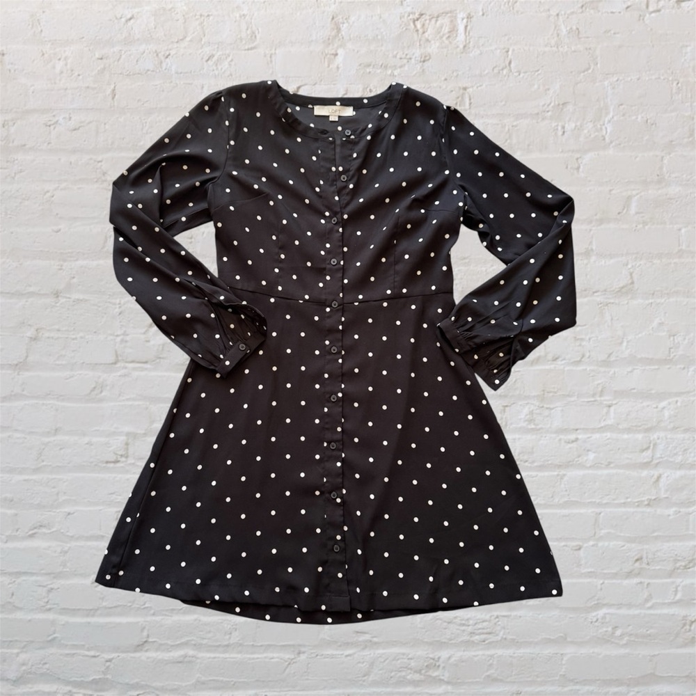 Like 🆕 Ann Taylor Loft black and ivory polka down button down dress